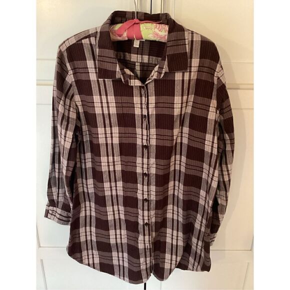 Garnet Hill Womens Plaid Button Down Flannel Shirt Sz 14 Organic Pima Cotton Win - Picture 1 of 8